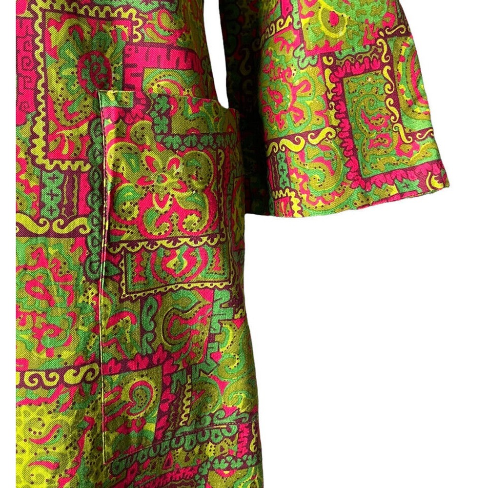 Vintage Styled by Saybury Green Pink Paisley Print Button Up Housecoat Dress M? - Picture 4 of 8